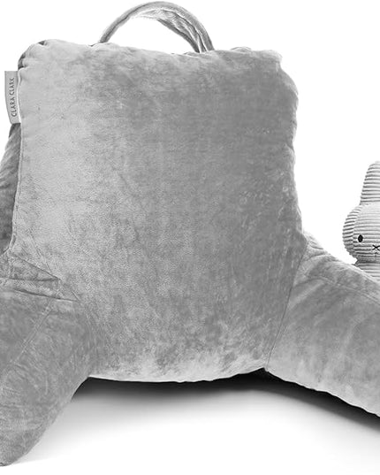 Clara Clark Reading Pillow with Portable Lap Desk Set for Kids, Back Pillow for Sitting Up in Bed, Memory Foam Back Support Pillow, Bed Rest Pillow with Foldable Laptop Desk, Small - Light Grey - LeafyLoom