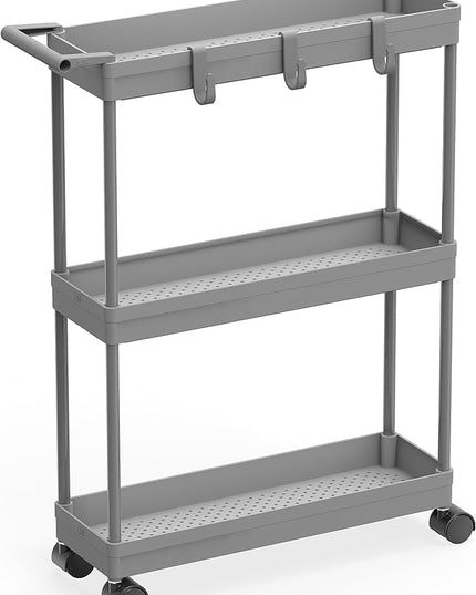 Simple Houseware Kitchen Cart Storage 3-Tier Slim/Super Narrow Shelves with Handle, 26.5'' Height/5.5'' Width for Narrow Place, Grey - LeafyLoom