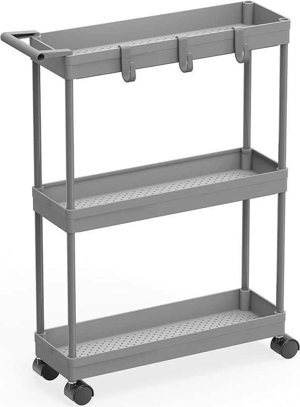 Simple Houseware Kitchen Cart Storage 3-Tier Slim/Super Narrow Shelves with Handle, 26.5'' Height/5.5'' Width for Narrow Place, Grey - LeafyLoom