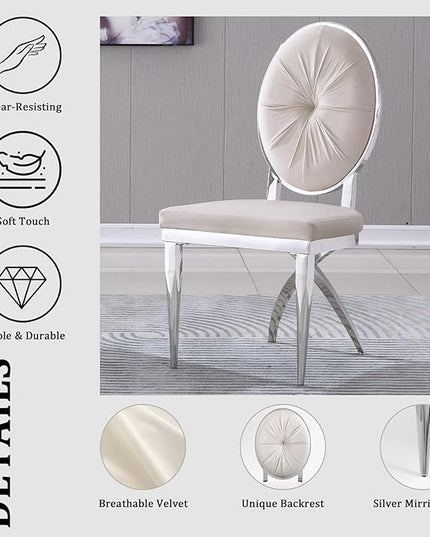ACEDÉCOR Dining Chairs, White Velvet Dining Room Chairs with Silver Mirrored Legs, Glam White Kitchen Chairs for Dining Room, Kitchen, Living Room (Set of 6) - LeafyLoom