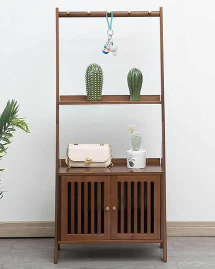Bamboo Ladder Shelf Modern Wood Bookshelf Tall Bookcase Leaning Wall Shelves Open Standing Storage Rack Shelves for Living Room, Bathroom, Kitchen, Office(Brown, 3 Tier-27x12x47) - LeafyLoom