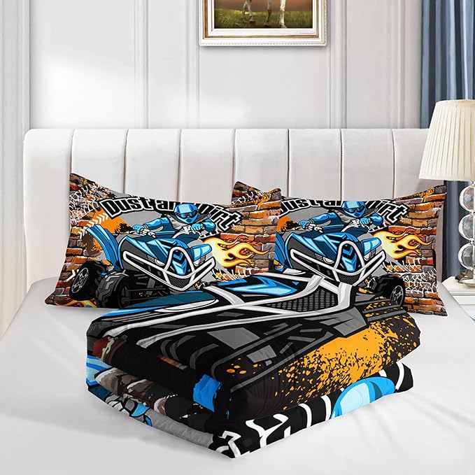 Axolotl Quad Bike Bedding Set Twin,Dirt Bike Comforter Set,Extreme Sports Bedding Set,Sports Theme Comforter Set,Tractor Truck Bedding,Motorcycle Comforter for Kids Boys Teens,1 Quilt 2 Pillowcases - LeafyLoom