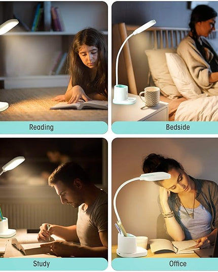 Desk Lamp, LED Desk Lamp for Home Office, Dimmable Desk Light Lamp for Office Reading, Battery Operated Tall Desk Lamp with USB Powered, Desklamp' with 360° Flexible Adjustable, Desktop Lamp Light - LeafyLoom