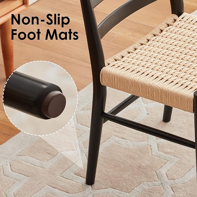 STARY Wood Rattan Dining Room Chairs Set of 2 with Comfortable Woven Seat, Fully assembled, New Black - Set of 4 - LeafyLoom