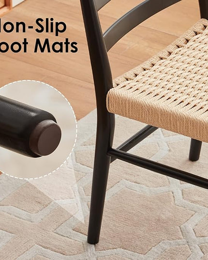 STARY Wood Rattan Dining Room Chairs Comfortable Woven Seat, Fully Assembled, New Black - Set of 2 - LeafyLoom