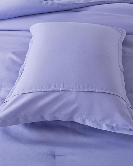 Full Size Lavender Purple Comforter Set, Solid Down Alternative Soft Boho Bedding Comforter Set, Breathable Fluffy Skin-Friendly Comforter for All Seasons with Pillowcases - LeafyLoom