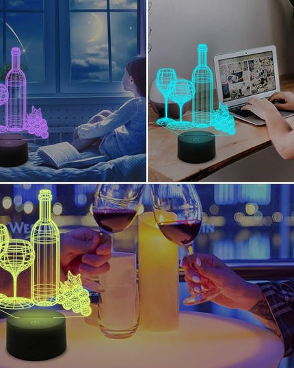 FULLOSUN Wine Bottle 3D Illusion Lamp, Bar Decoration Gifts Night Light for Xmas Holiday Birthday Gifts for Bar Shop Decor with Remote Control 16 Colors Changing + 4 Changing Mode + Dim Function - LeafyLoom