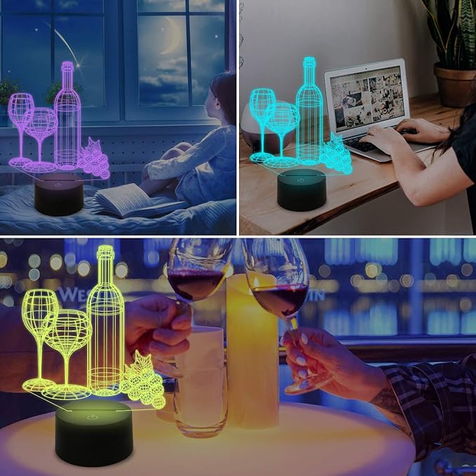 FULLOSUN Wine Bottle 3D Illusion Lamp, Bar Decoration Gifts Night Light for Xmas Holiday Birthday Gifts for Bar Shop Decor with Remote Control 16 Colors Changing + 4 Changing Mode + Dim Function - LeafyLoom