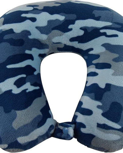 Adult Cozy Soft Microfiber Neck Pillow, Compact, Perfect for Plane or Car Travel, Blue Camo - LeafyLoom