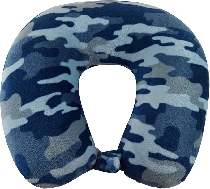 Adult Cozy Soft Microfiber Neck Pillow, Compact, Perfect for Plane or Car Travel, Blue Camo - LeafyLoom