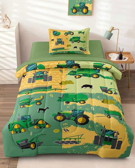 Twin Construction Bedding Set for Boys Kids Farm Tractor Bedding 4 Pieces Cars Twin Comforter Set for Boys, Twin Truck Bed in a Bag Set Boys - LeafyLoom