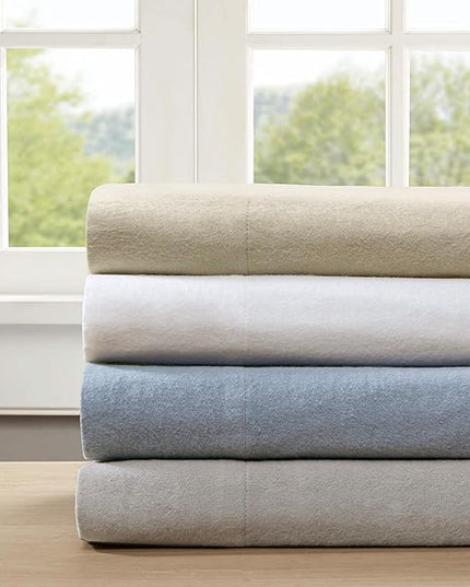 Comfort Spaces Cotton Flannel Breathable Warm Deep Pocket Sheets With Pillow Case Bedding, Twin, Solid Blue, 3 Piece - LeafyLoom