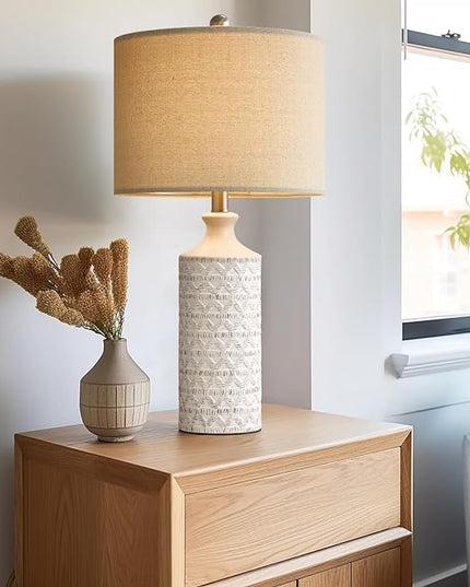 PoKat 24" Modern Contemporary Ceramic Lamp Set of 2 for Living Room White Desk Decor Lamps for Bedroom Farmhouse Bedside Nightstand End Table Lamps, White - LeafyLoom