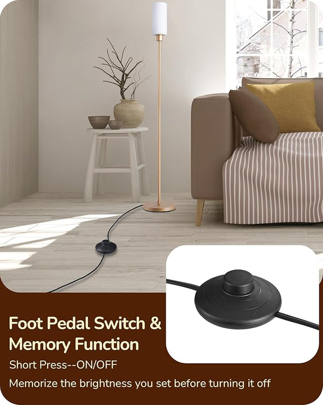EDISHINE LED Corner Floor Lamp with Glass Lampshade, Modern Dimmable Lamp with Remote, 5 CCT, 65" Tall Standing Light for Living Room, Bedroom, Office, Bulb Included (Gold) - LeafyLoom