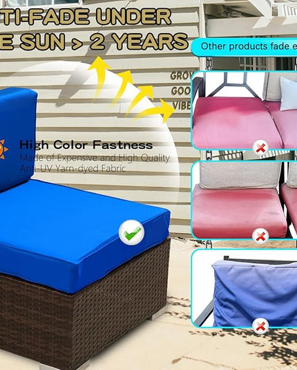 ClawsCover 12 Pack Outdoor Seat and Back Cushions Replacement Covers Fit for 6Pieces 5-Seater Wicker Rattan Patio Furniture Conversation Set Sectional Couch Chairs,Royal Blue-Include Cover Only - LeafyLoom