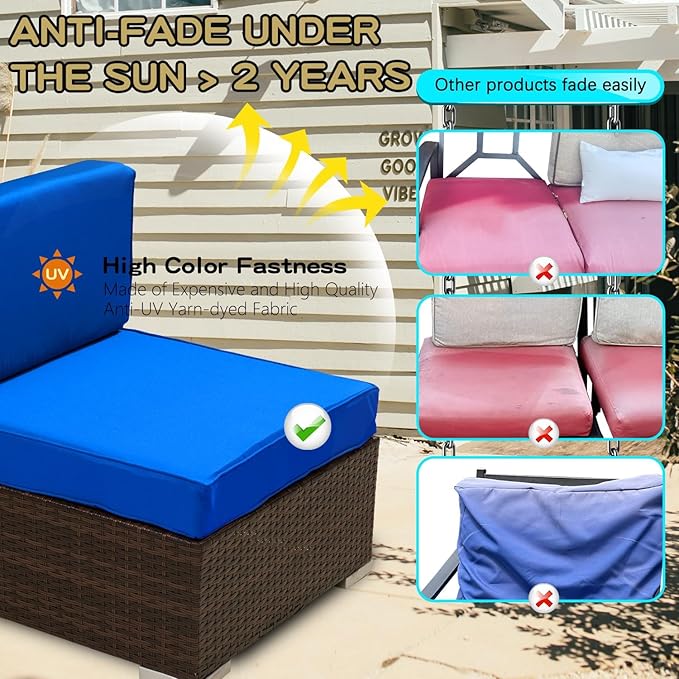 ClawsCover 12 Pack Outdoor Seat and Back Cushions Replacement Covers Fit for 6Pieces 5-Seater Wicker Rattan Patio Furniture Conversation Set Sectional Couch Chairs,Royal Blue-Include Cover Only - LeafyLoom