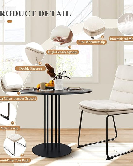 COLAMY Dining Chairs Set of 4, Modern Waffle Fabric Dining Chairs, Faux Leather Chairs with Back for Kitchen Dining Living Waiting Room, Cream - LeafyLoom