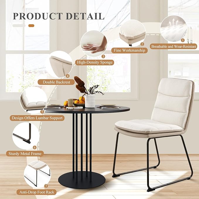 COLAMY Dining Chairs Set of 4, Modern Waffle Fabric Dining Chairs, Faux Leather Chairs with Back for Kitchen Dining Living Waiting Room, Cream - LeafyLoom