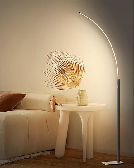 Arc Corner Floor Lamp - 3000K Warm White & 3 Brightness Presets - Curved LED Standing Lamp with Touch Switch - 63" Modern Floor Lamp for Living Room, Bedroom (Silver) - LeafyLoom