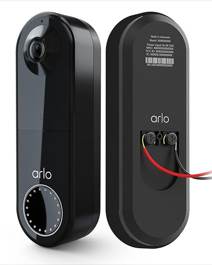 Arlo Essential Wired Video Doorbell - HD Video, 180° View, Night Vision, 2 Way Audio, Black - AVD1001B Arlo