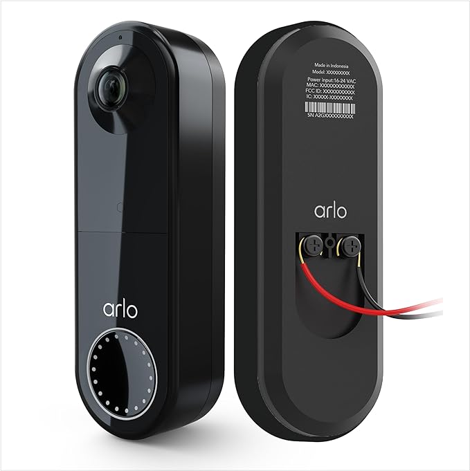 Arlo Essential Wired Video Doorbell - HD Video, 180° View, Night Vision, 2 Way Audio, Black - AVD1001B Arlo