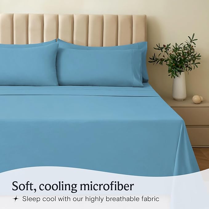 LuxClub Twin XL Sheets - Soft Twin Bed Sheets for-Boys-and-Girls-4 PC Deep Pockets 18" Eco Friendly Wrinkle Free-Kids-Fitted Sheets Machine Washable Hotel Bedding Silky Soft - Light Blue Twin XL - LeafyLoom