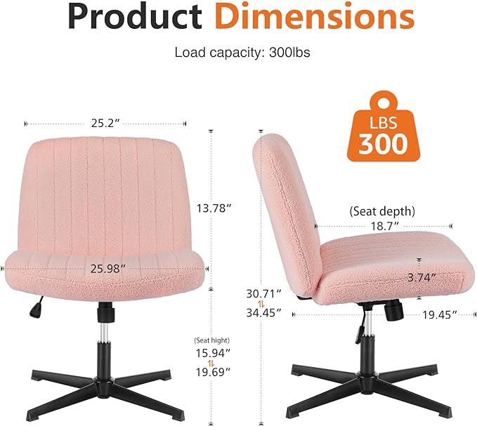 Sweetcrispy Office Chair No Wheels - Armless Desk Chair No Wheels Cross Legged Office Chair Wide Swivel Teddy Fabric Home Office Desk Chairs - LeafyLoom