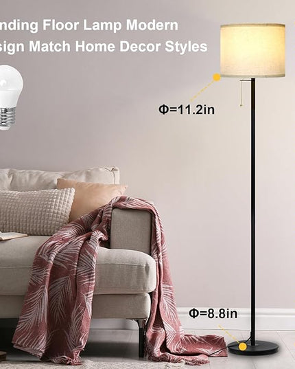 Modern Floor Lamp for Living Room Traditional Farmhouse Floor Lamps Mid-Century Pole Lamp with Linen Lamp Shade, Standing Tall Floor Lamps for Bedrooms and Office (Black-01) - LeafyLoom