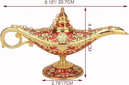 Legend Aladdin Lamp Magic Genie Wishing Light, Classic Arabian Nights Costume Props Lamp Table Decor for Home Wedding Party Halloween Birthday Beautiful Gift Toy for Women Girl (Red & Gold) - LeafyLoom