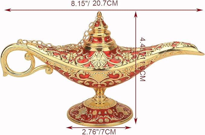 Legend Aladdin Lamp Magic Genie Wishing Light, Classic Arabian Nights Costume Props Lamp Table Decor for Home Wedding Party Halloween Birthday Beautiful Gift Toy for Women Girl (Red & Gold) - LeafyLoom