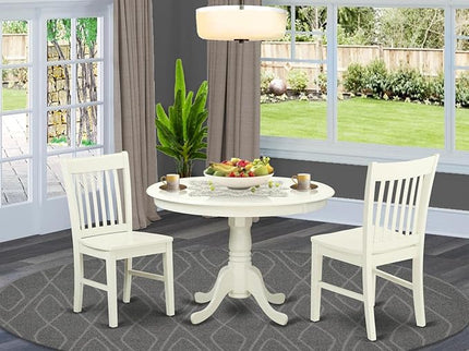 East West Furniture HLNO3-LWH-W 3 Piece Dinette Set for Small Spaces Contains a Round Dining Table with Pedestal and 2 Dining Chairs, 42x42 Inch, Linen White - LeafyLoom