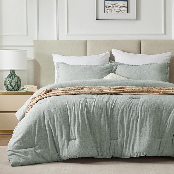 CozyLux California King Comforter Set - 3 Pieces Sage Green Soft Luxury Cationic Dyeing Cal King Size Bedding Comforter All Season, Breathable Lightweight Bed Sets with 1 Comforter and 2 Pillow Shams - LeafyLoom