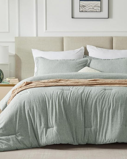 CozyLux Queen Size Comforter Set - 3 Pieces Sage Green Soft Luxury Cationic Dyeing Bedding Comforter for All Season, Breathable Lightweight Fluffy Boho Bed Sets with 1 Comforter and 2 Pillow Shams - LeafyLoom
