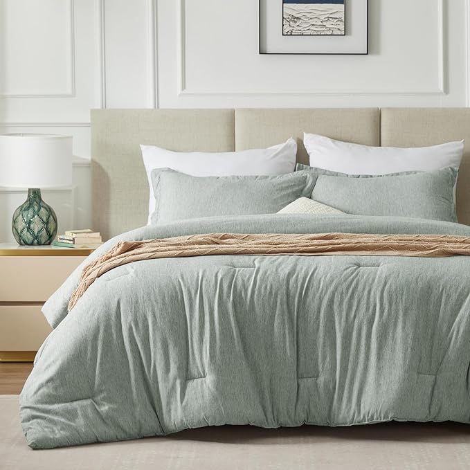 CozyLux Full Size Comforter Set - 3 Pieces Sage Green Soft Luxury Cationic Dyeing Bedding Comforter for All Season, Breathable Lightweight Fluffy Boho Bed Sets with 1 Comforter and 2 Pillow Shams - LeafyLoom