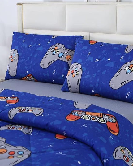 3PCS Blue Gamer Twin Comforter Set for Boys Girls Teens and Kids, Microfiber Gaming Twin Bed Comforter, Lightweight and Fade Resistant, Twin - LeafyLoom