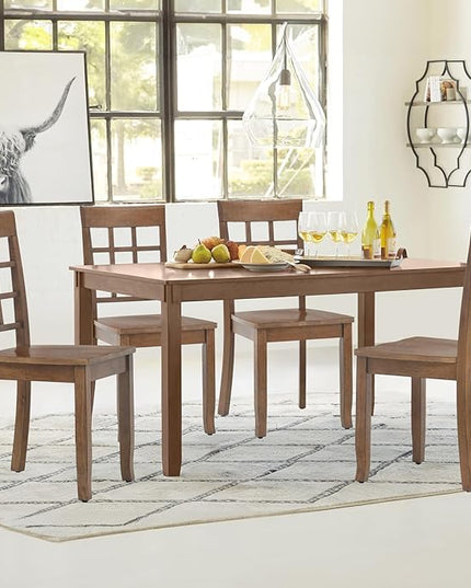 COLAMY Wooden Dining Chairs Set of 6, Nine-Square High Back Kitchen Side Chair, Farmhouse Dining Chairs for Kitchen and Dining Room, Light Brown - LeafyLoom