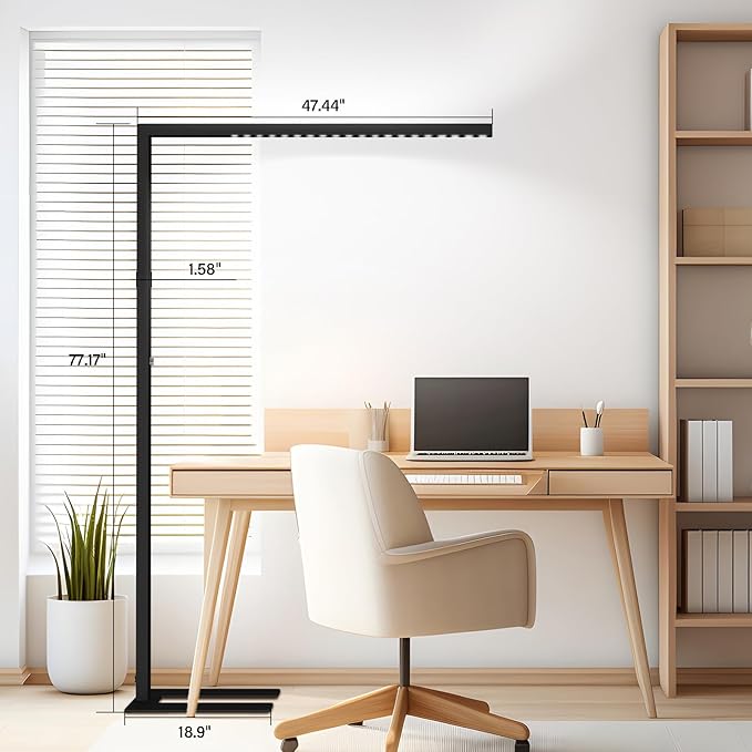 STERREN 77" LED Floor Lamp, 7350LM Dimmable Eye-care Standing Piano Lamp, 70W Modern Tall Reading Light Bright Lighting for Office Living Room Bedroom, 4000K Natural Daylight - Black - LeafyLoom