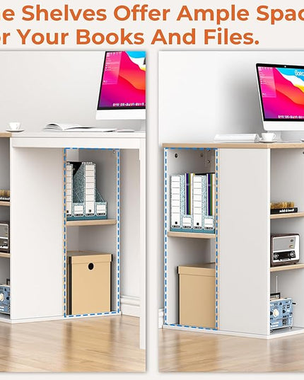 Coavas Computer Desk with Storage, Home Office Desk with Adjustable Shelves, Simple Style Writing Study Desk with Metal Frame, Modern Design PC Laptop Desk, 47 inch, White and Oak - LeafyLoom