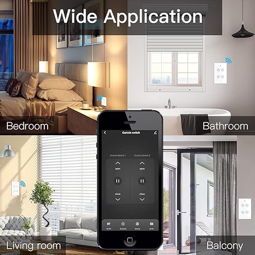 MOES Smart WiFi RF 2 Gang Double Curtain Blind Touch Switch for Roller Shutter Electric Motor Tuya Smart Life App, Voice Control with Google Home Alexa Voice Control, White MOES