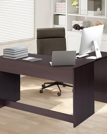 FurnitureR 47.2-Inch L-Shaped Computer Desk Home Office Study Writing Corner Gaming Table Retro Design Work Station Space-Saving for Study Room Bedroom, Brown - LeafyLoom