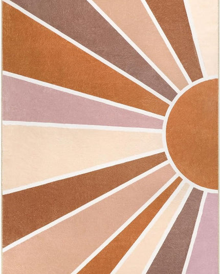 Topotdor Sun Rainbow Area Rug 4 x 6ft Boho Kids Nursery Rug, Colorful Washable Area Rug Ultra Soft Circle Classroom Rug Non-Slip for Bedroom Living Room Playroom Decor, Orange - LeafyLoom
