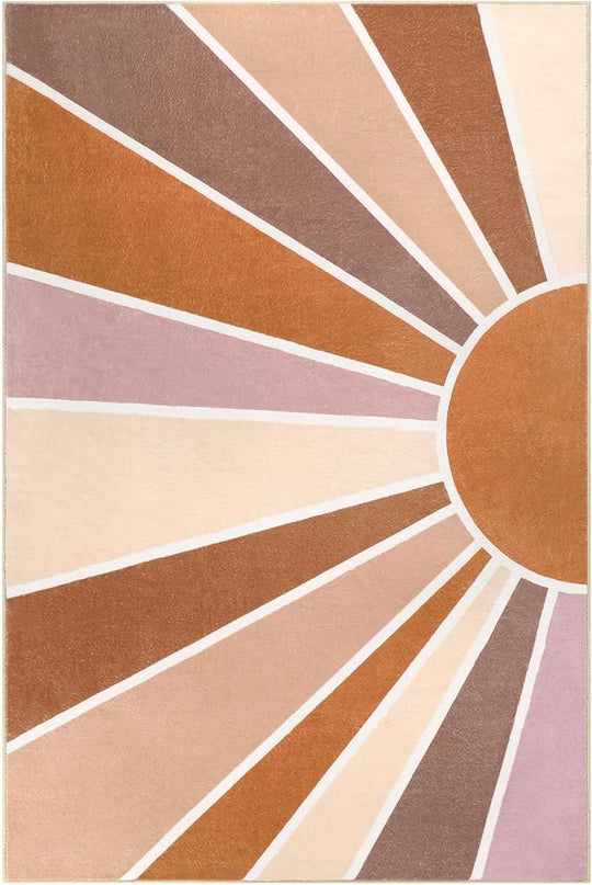 Topotdor Sun Rainbow Area Rug 4 x 6ft Boho Kids Nursery Rug, Colorful Washable Area Rug Ultra Soft Circle Classroom Rug Non-Slip for Bedroom Living Room Playroom Decor, Orange - LeafyLoom