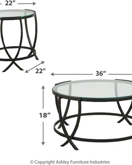Signature Design by Ashley Tarrin Contemporary Glass Top Round 3-Piece Table Set, Includes Coffee Table and 2 End Tables, Black - LeafyLoom