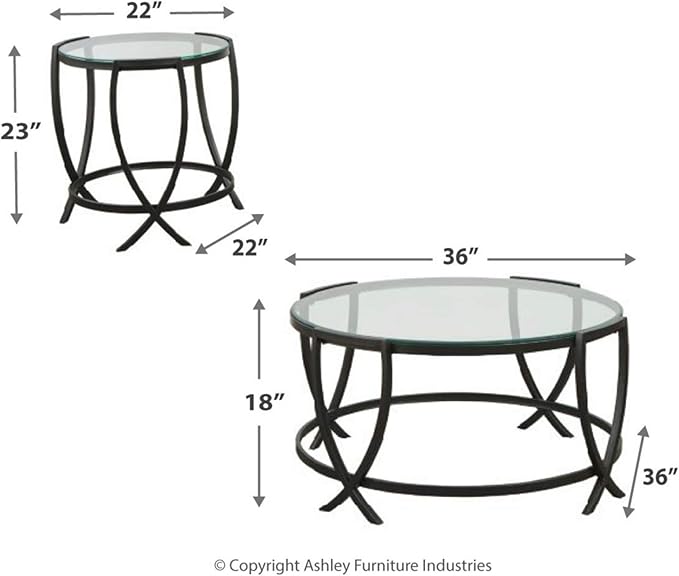 Signature Design by Ashley Tarrin Contemporary Glass Top Round 3-Piece Table Set, Includes Coffee Table and 2 End Tables, Black - LeafyLoom