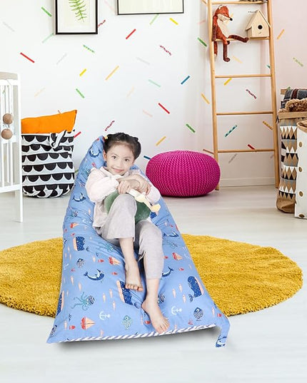 Stuffed Animal Storage Bean Bag Chair Cover, Cotton Blue Marine Life Plush Toy Storage Stuff and Sit Seat for Kids/Teens/Adults,52" x 31" Extra Large Triangle Floor Sofa, 200L/52Gal,Cover Only - LeafyLoom