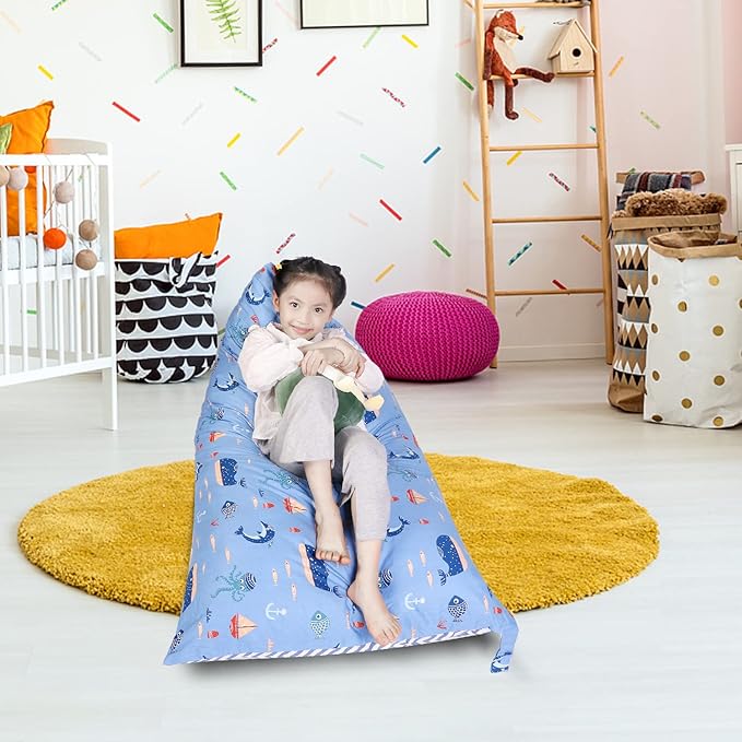 Stuffed Animal Storage Bean Bag Chair Cover, Cotton Blue Marine Life Plush Toy Storage Stuff and Sit Seat for Kids/Teens/Adults,52" x 31" Extra Large Triangle Floor Sofa, 200L/52Gal,Cover Only - LeafyLoom