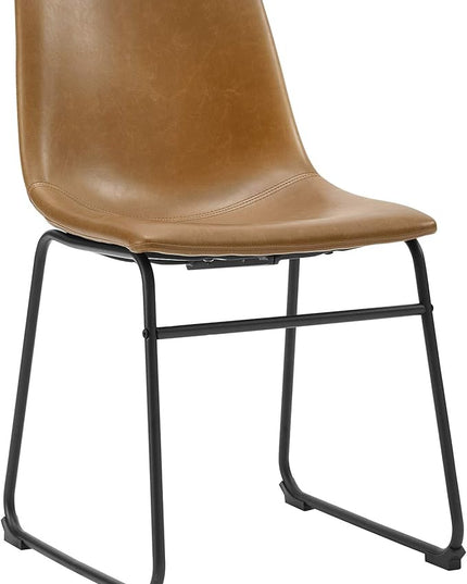 Walker Edison Douglas Urban Industrial Faux Leather Armless Dining Chairs, Set of 2, Whiskey Brown - LeafyLoom