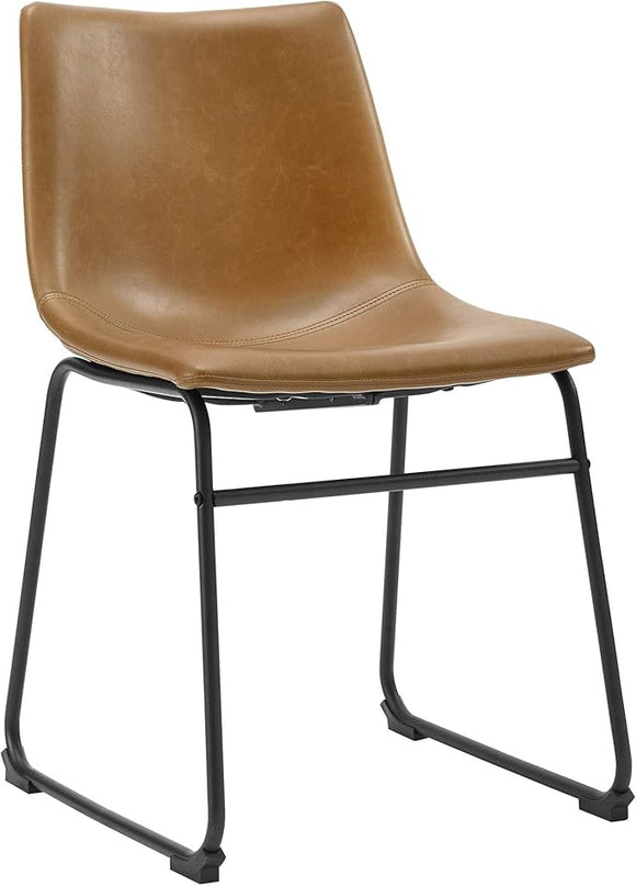 Walker Edison Douglas Urban Industrial Faux Leather Armless Dining Chairs, Set of 2, Whiskey Brown - LeafyLoom