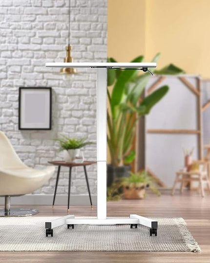 Rolling Desk with Adjustable Height, Sit-to-Stand Desk with Lockable Wheels, 28-Inch Rolling Standing Mobile Desk Cart for Home Office Classroom (White) - LeafyLoom