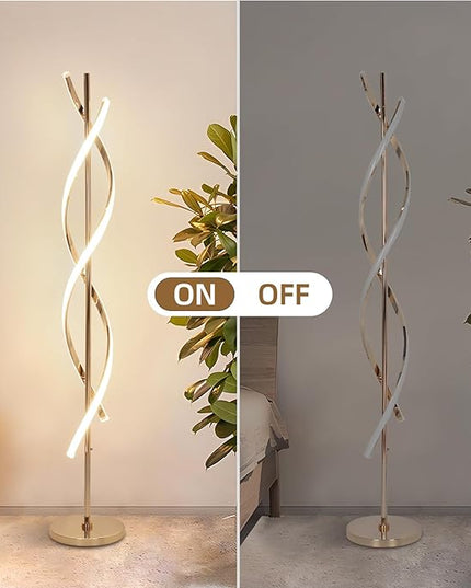 ADISUN 40W LED Floor Lamp Remote Control Dimmable Spiral Floor Lamp Indoor Tall Lamp Floor Lamp for Living Rooms Family Rooms Bedrooms Offices Lighting (Gold) - LeafyLoom